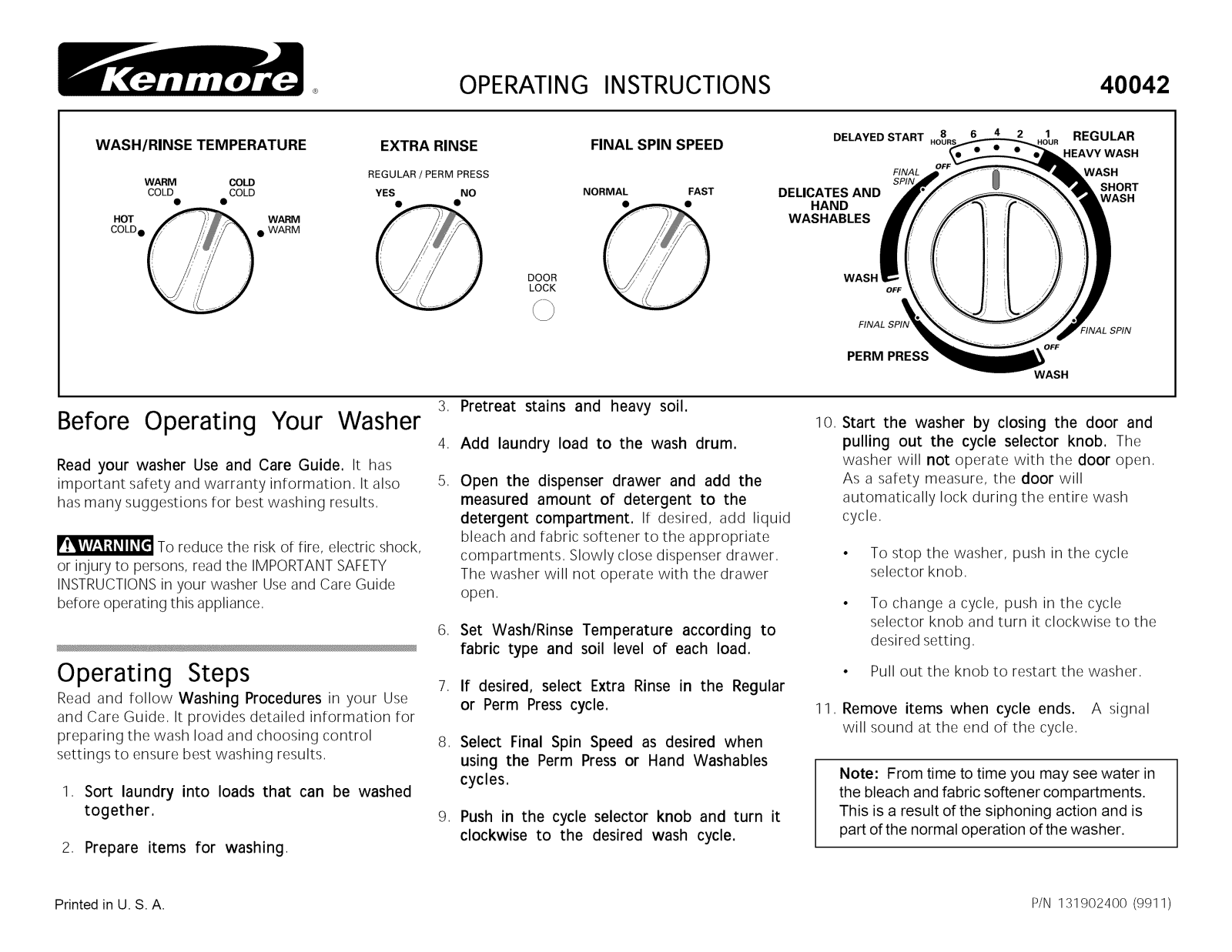 Kenmore 41740042990 Owner’s Manual