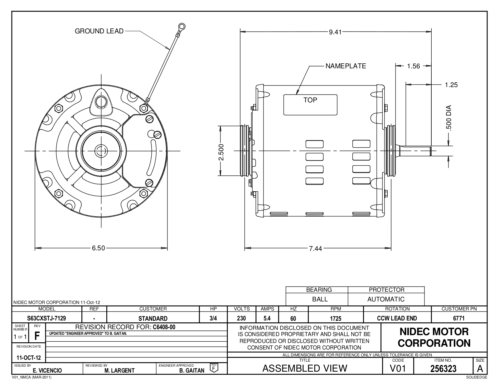US Motors 6771 Dimensional Sheet - ManualMachine.com