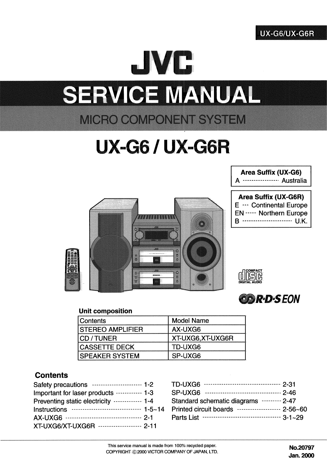 JVC UX-G6A, UX-G6RB, UX-G6RE, UX-G6REN Service Manual