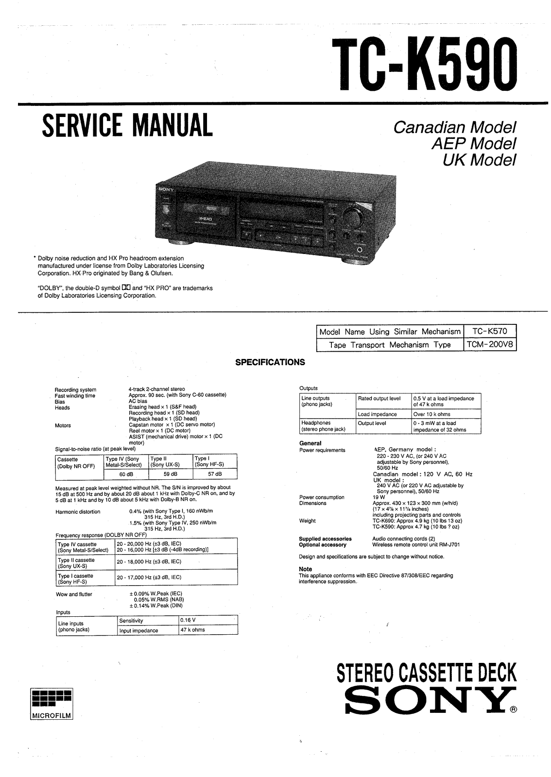 Sony TCK-590 Service manual