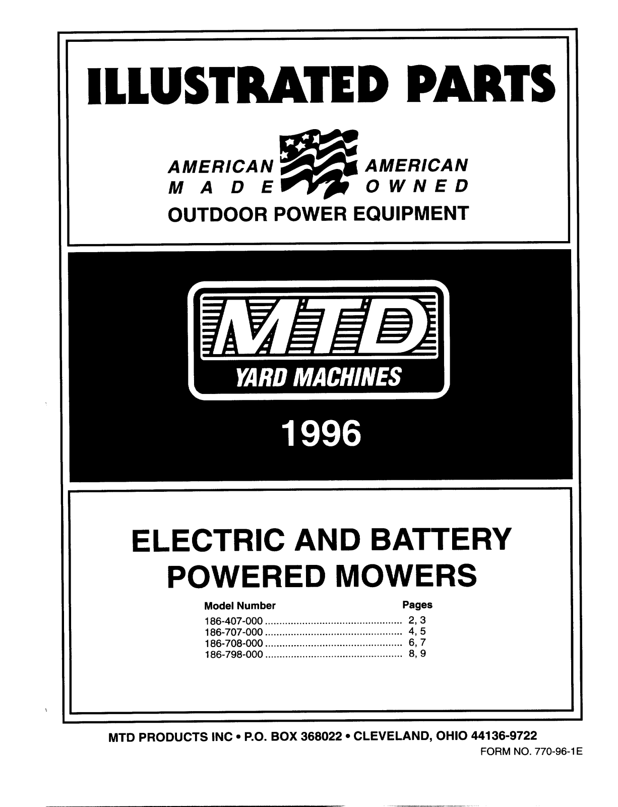 MTD 186-407-000, 186-707-000, 186-708-000, 186-798-000 User Manual
