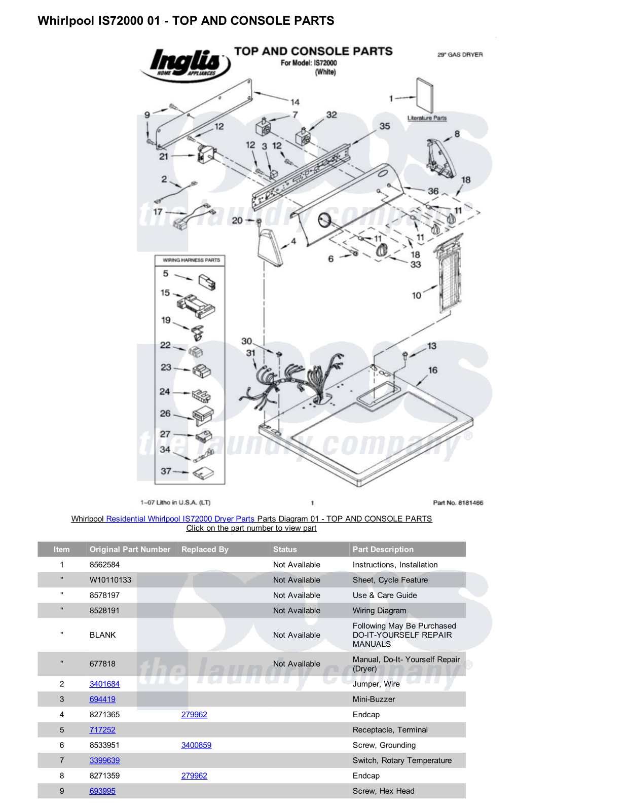 Whirlpool IS72000 Parts Diagram