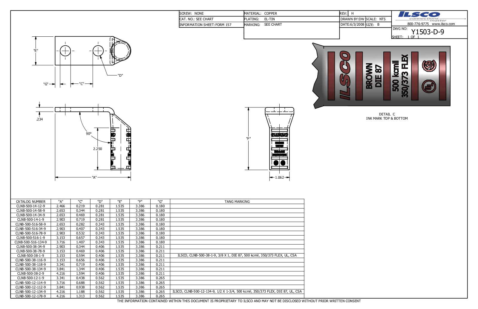 Ilsco CLNB-500-12-134-9 Data sheet