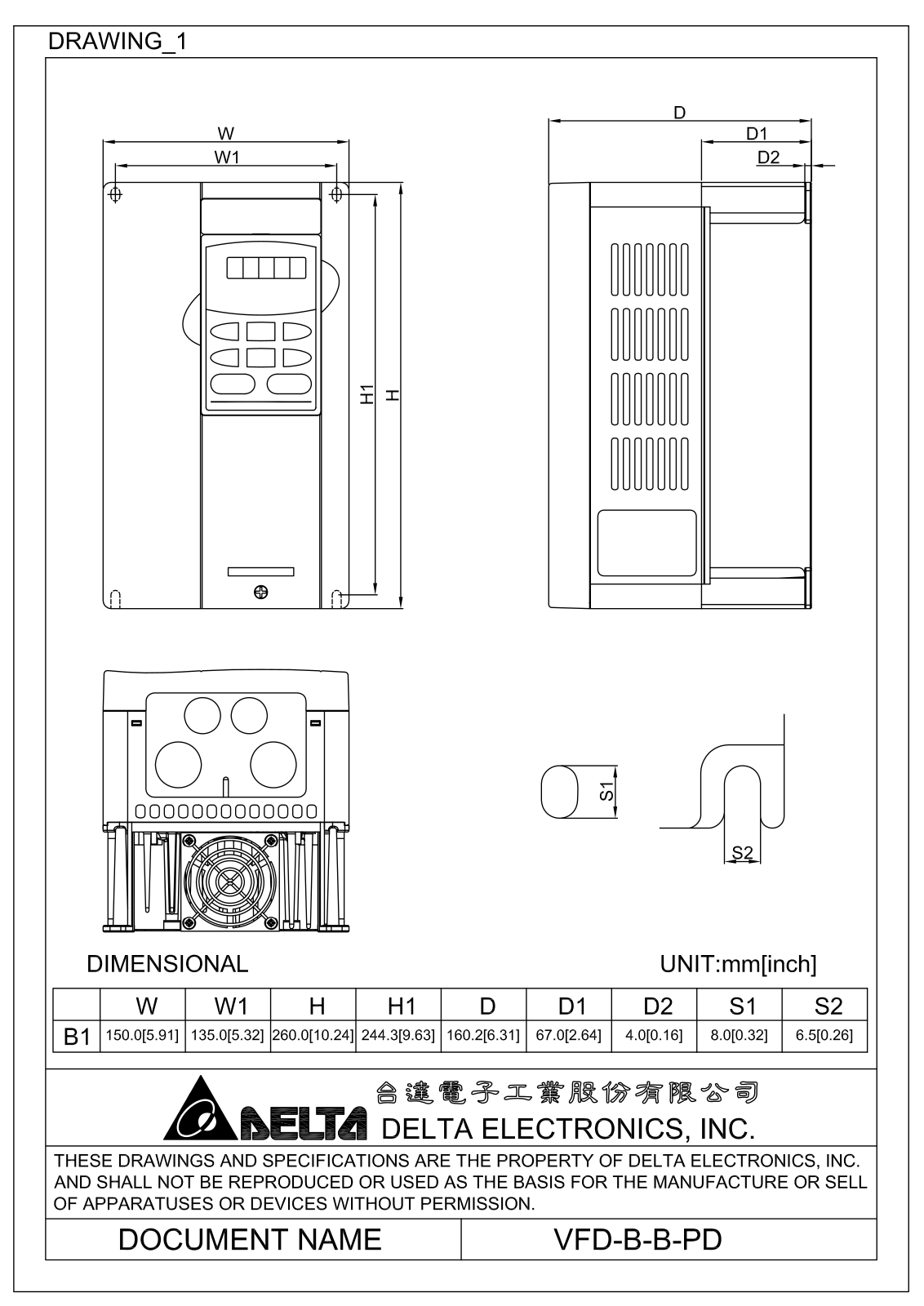 Delta Products VFD-B-B-PD Dimensional Sheet