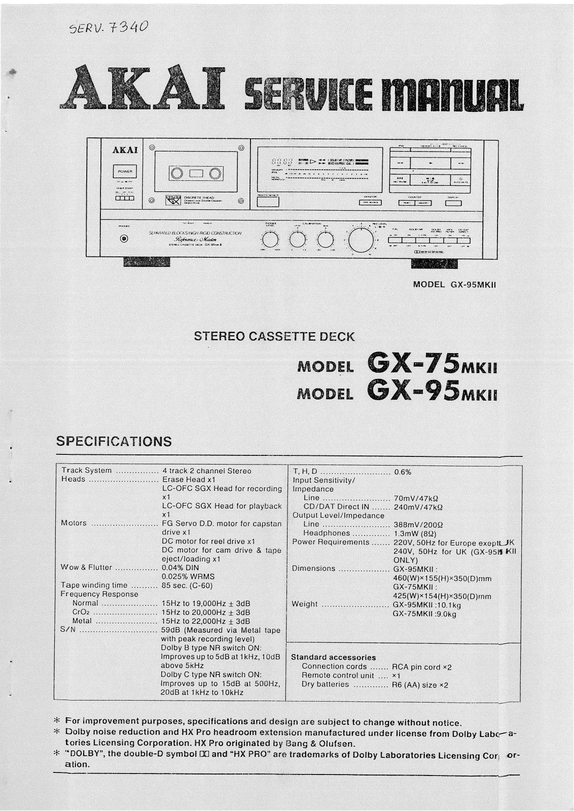 Akai GX-75-Mk2, GX-95 Mk2 Service manual