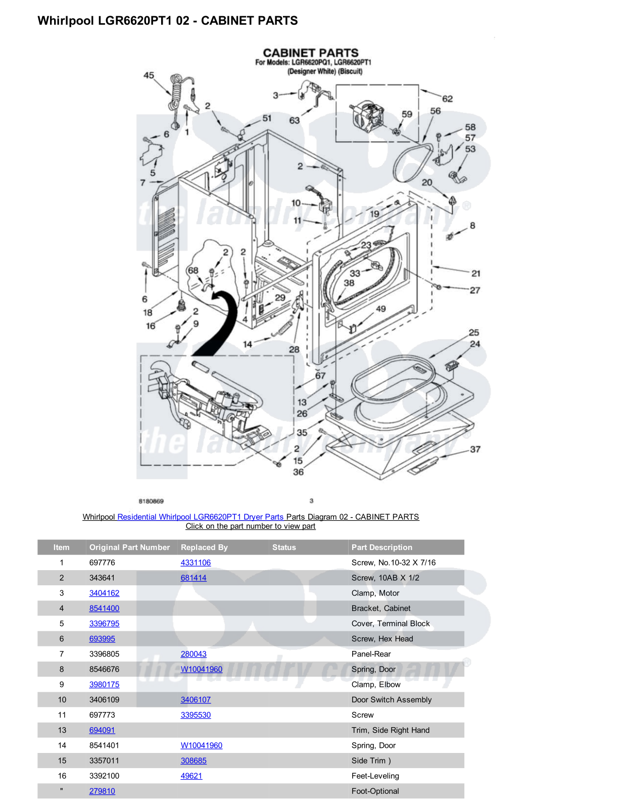 Whirlpool LGR6620PT1 Parts Diagram