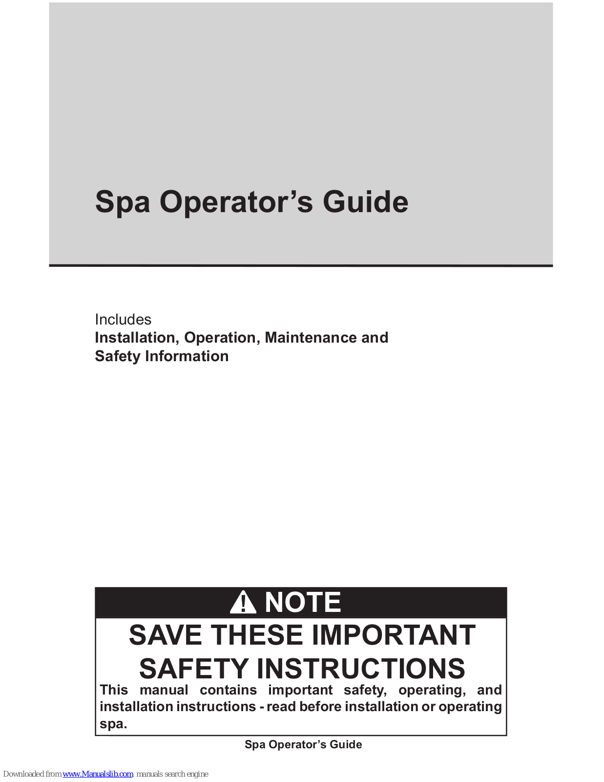 SPA Manufacturer XE, XM Operator's Manual