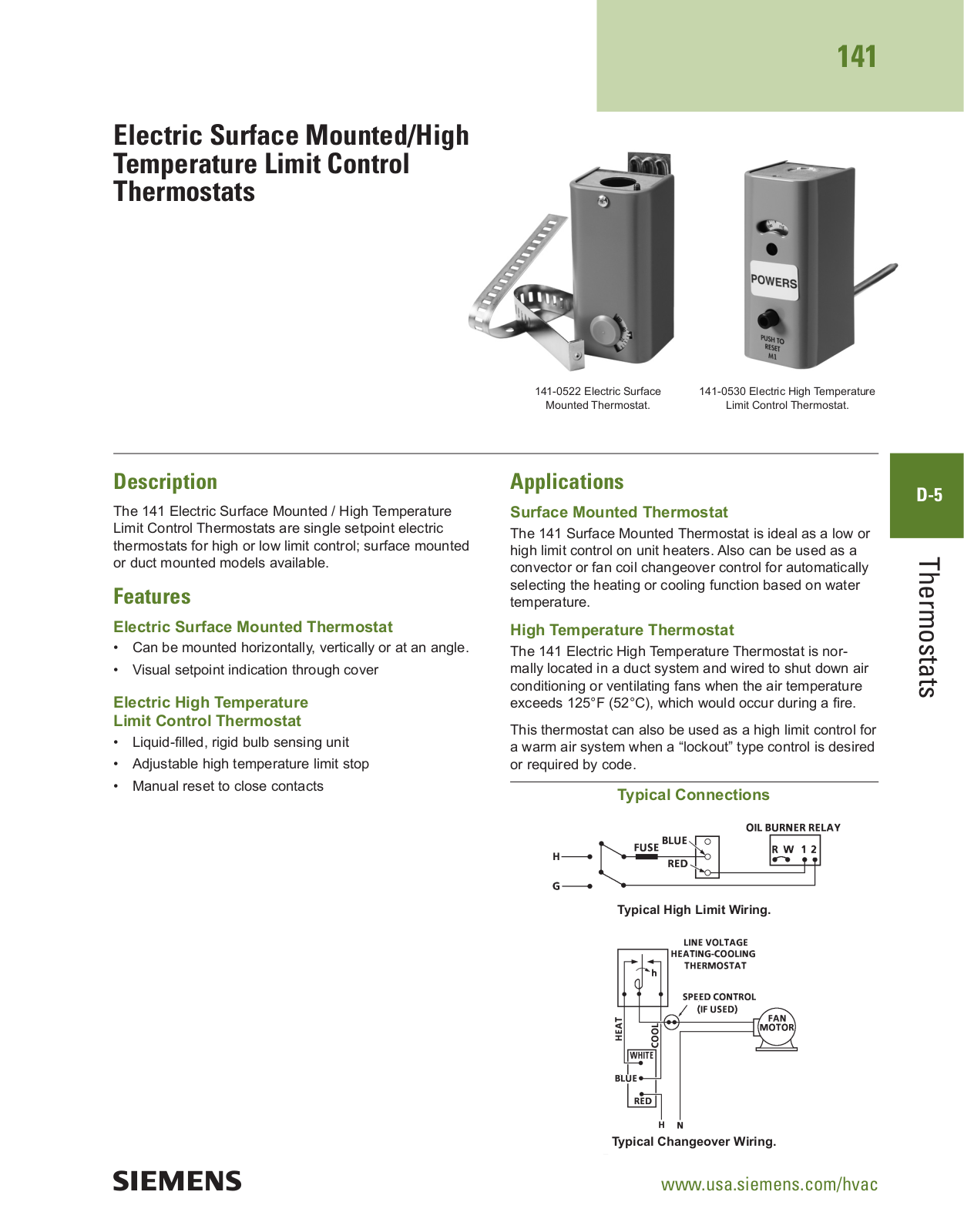 Siemens Building Technologies 141-0522, 141-0530 Catalog Page