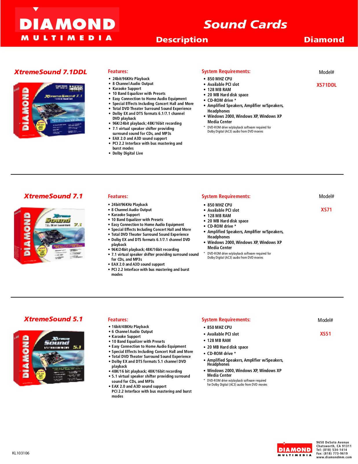 Diamond Multimedia XS51, XS71, XS71DDL User Manual