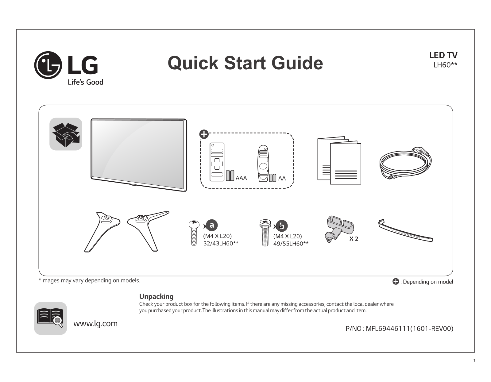 LG 43LH600T QUICK SETUP GUIDE