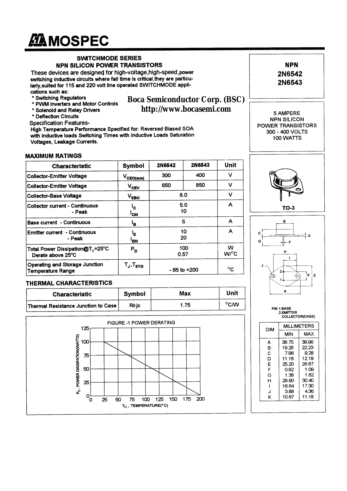 BOCA 2N6543, 2N6542 Datasheet