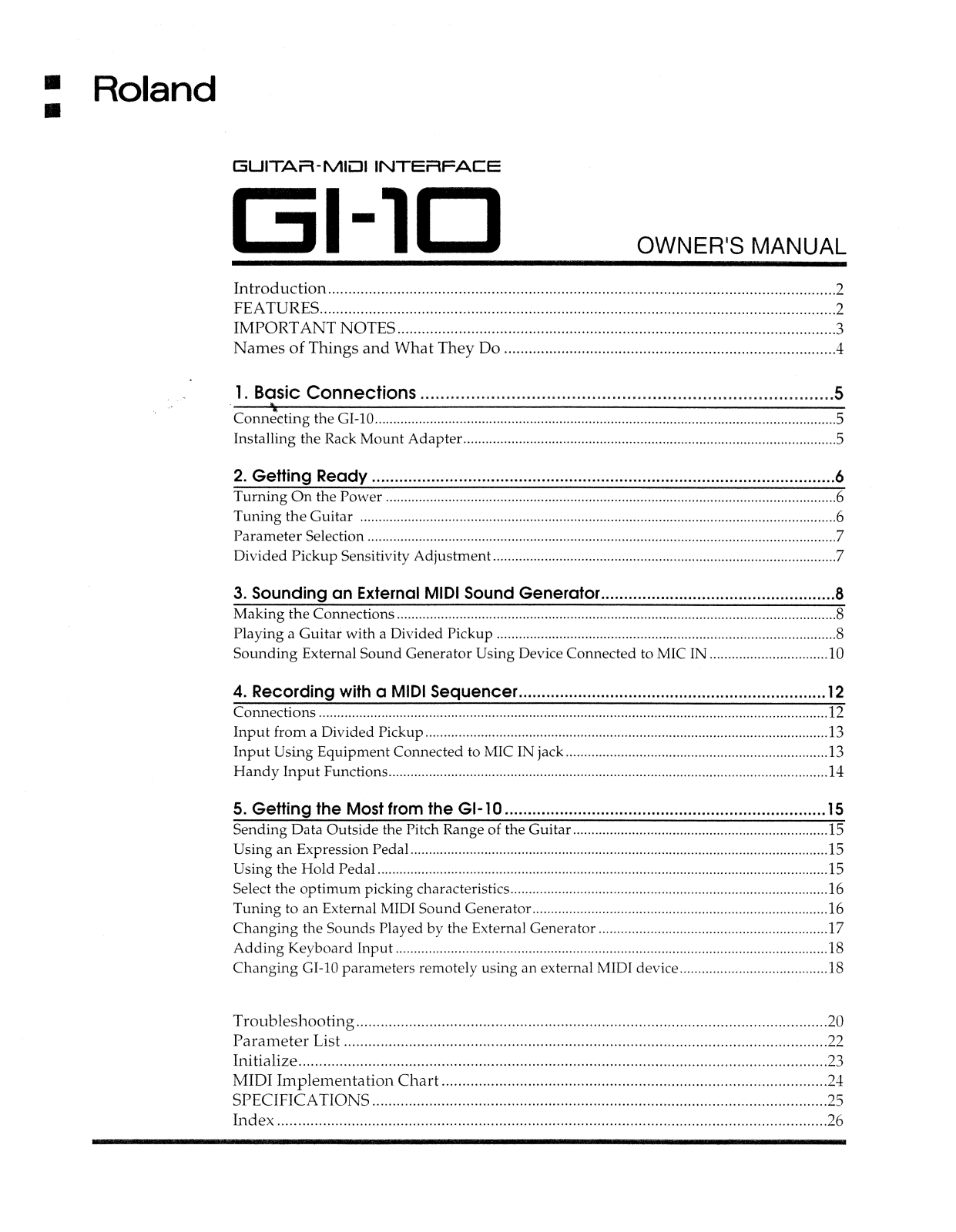 Roland Corporation GI-10 Owner's Manual