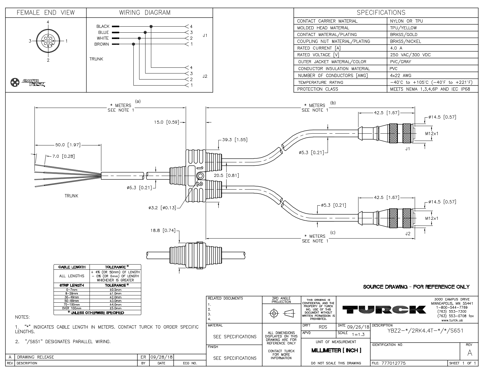 Turck YBZ2-10/2RK4.4T-0.5/1S651 Specification Sheet