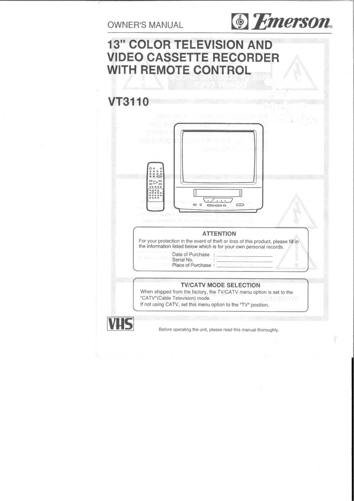 EMERSON VT3110 User Manual
