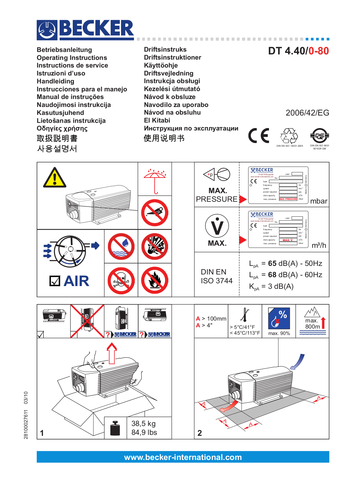 Becker DT4.40/0-80 Operating Instructions Manual