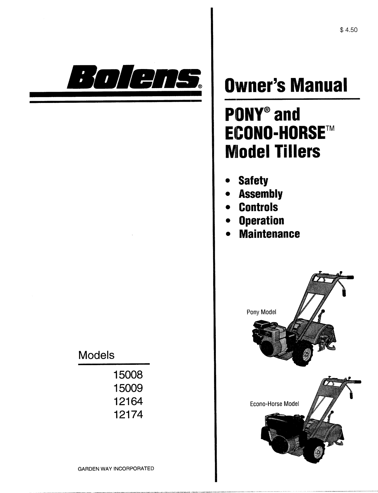 Bolens 12174, 15009, 12164, 15008 User Manual