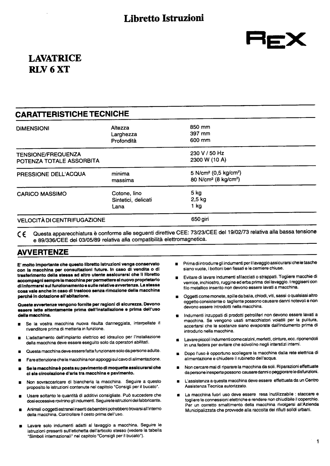 Rex RLV6XT User Manual