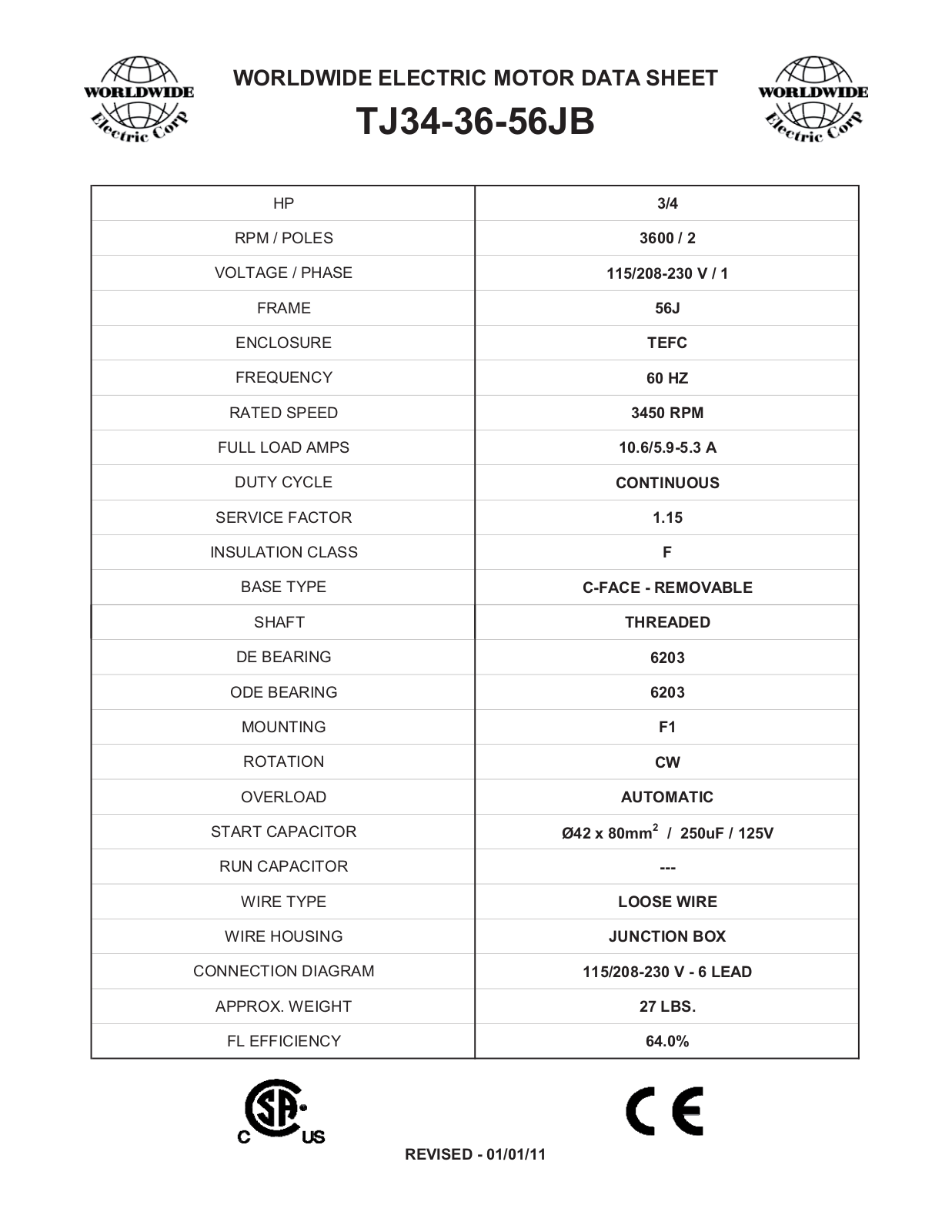 Worldwide Electric Corporation TJ34-36-56JB Data Sheet