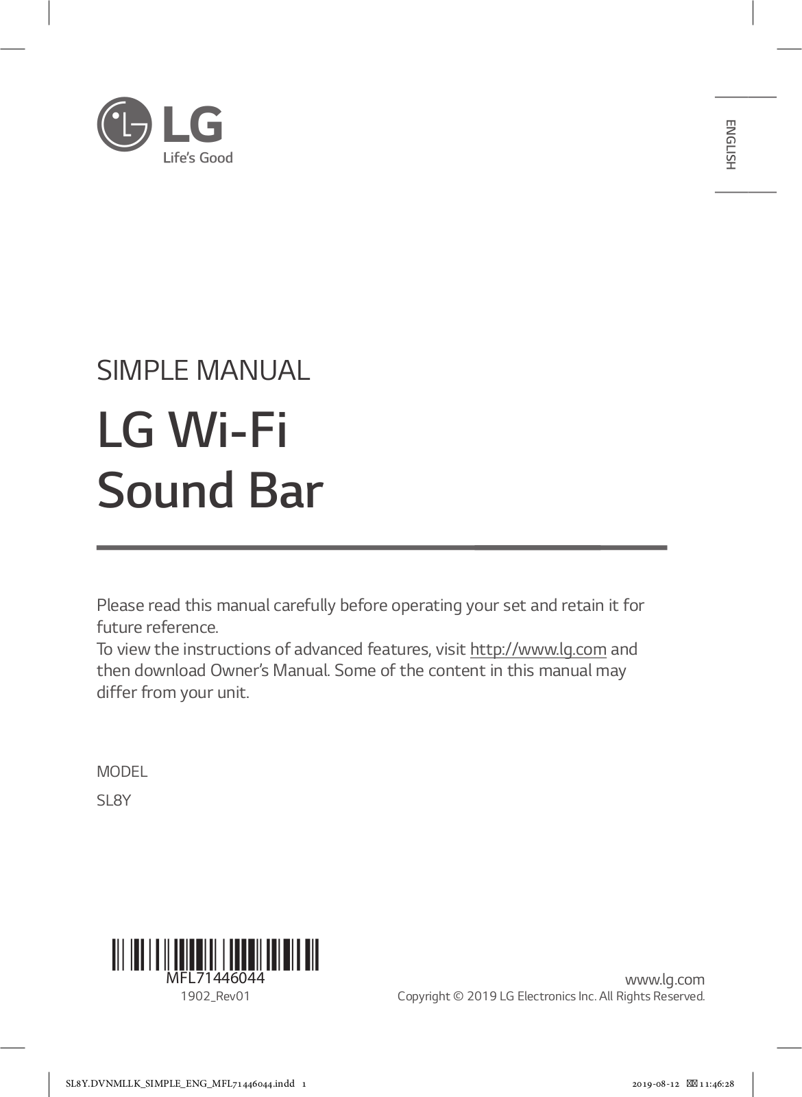 LG SL8Y User Manual