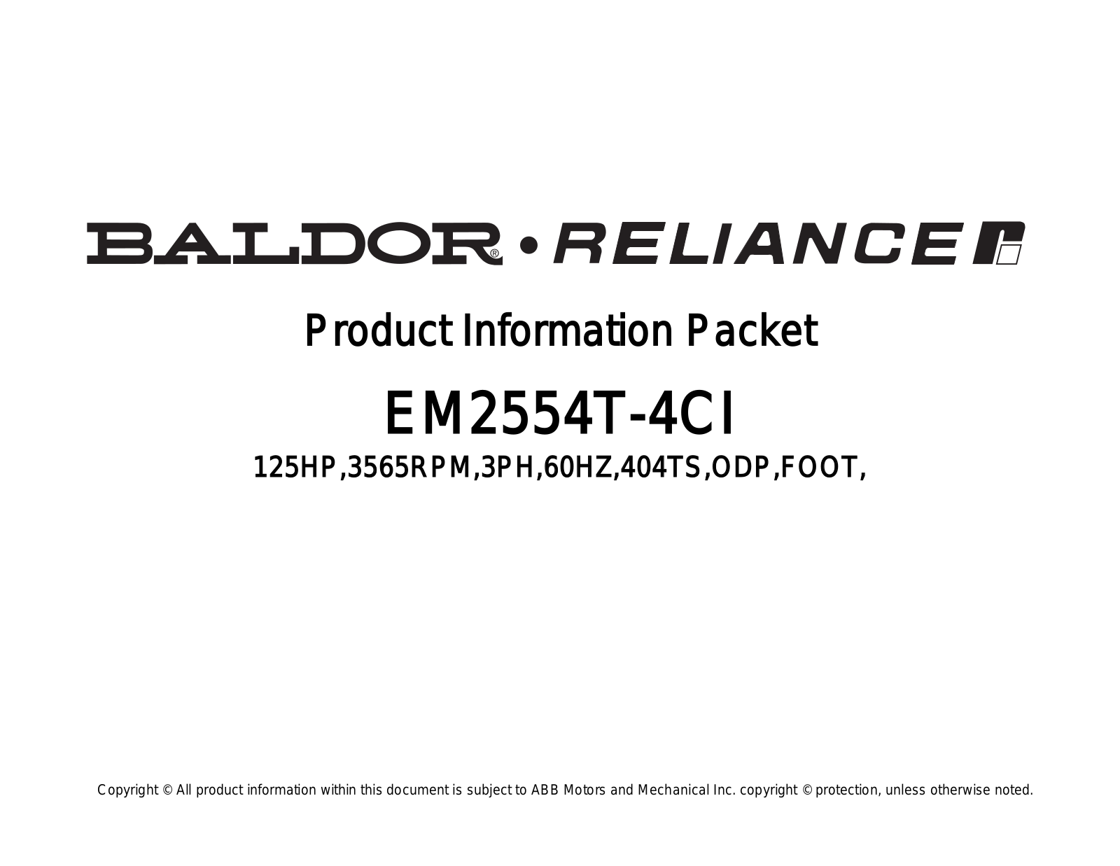 Baldor EM2554T-4CI Product Information Sheet