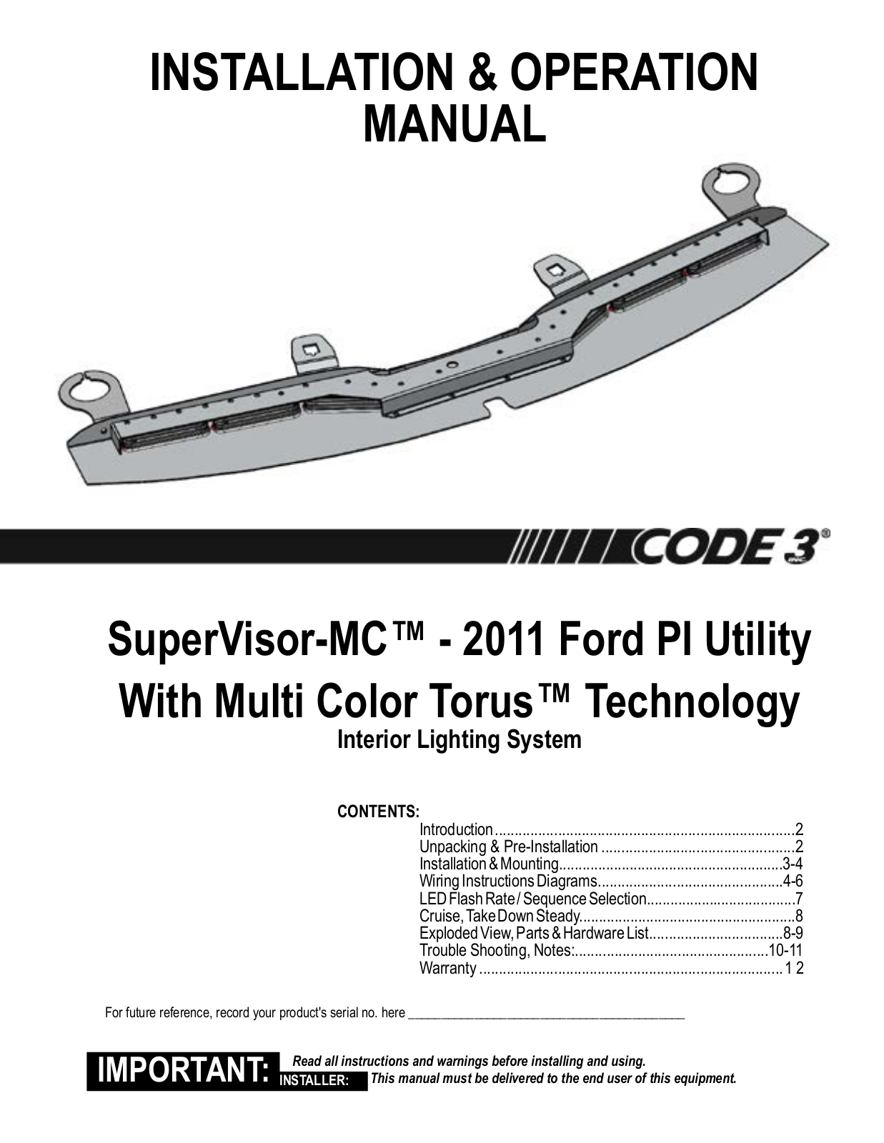 Code 3 MC SuperVisor PI Utility User Manual