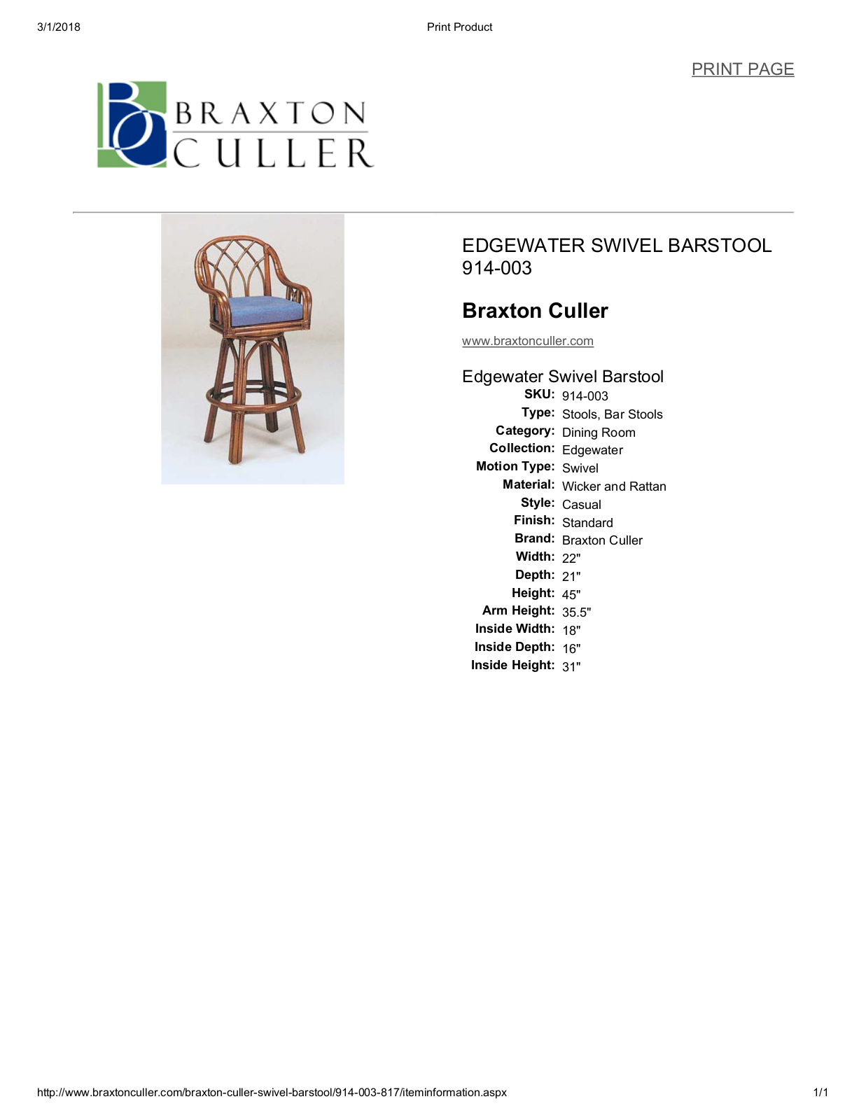 Braxton Culler BXCL1611 Specifications - ManualMachine.com