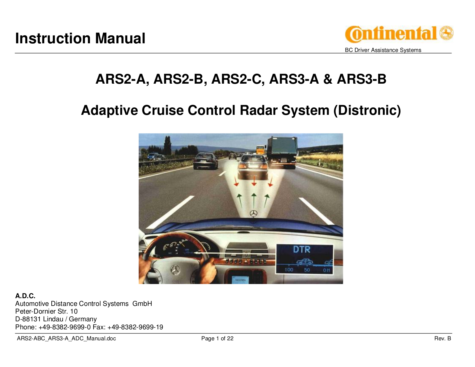 Automotive Distance Control Systems ARS3 B User Manual