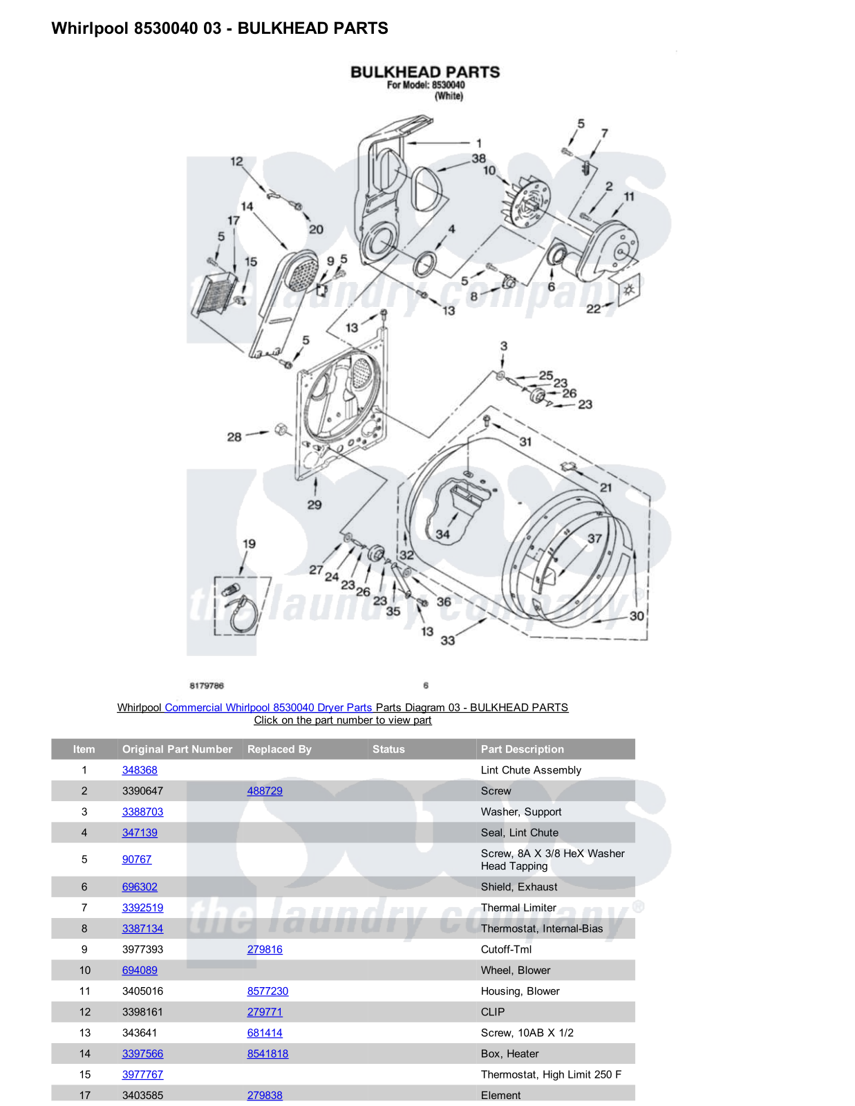 Whirlpool 8530040 Parts Diagram