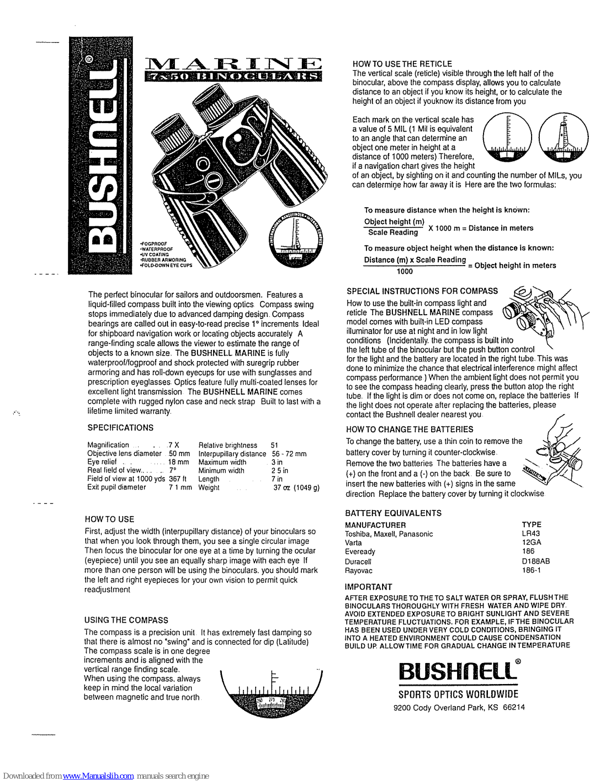 Bushnell Marine 13-7500, Marine 28-5071 User Manual