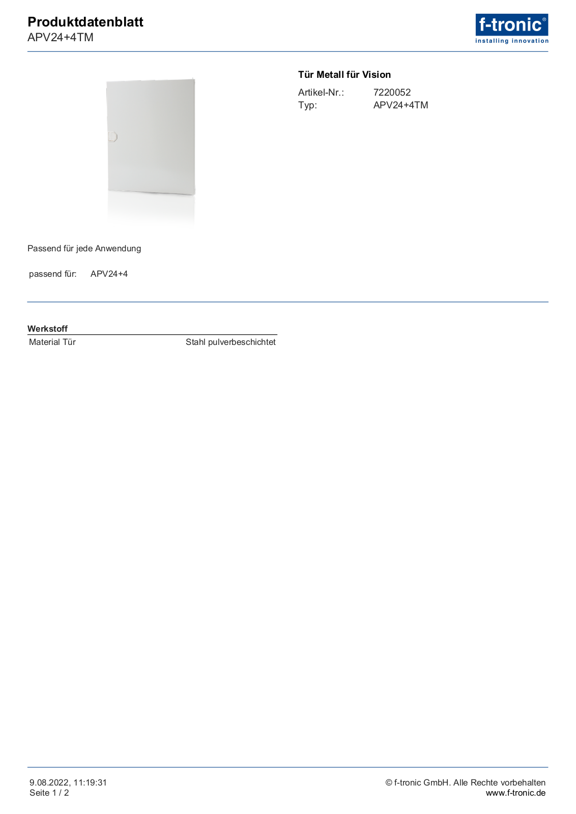 F-TRONIC APV 24+4 TM Datasheet - ManualMachine.com