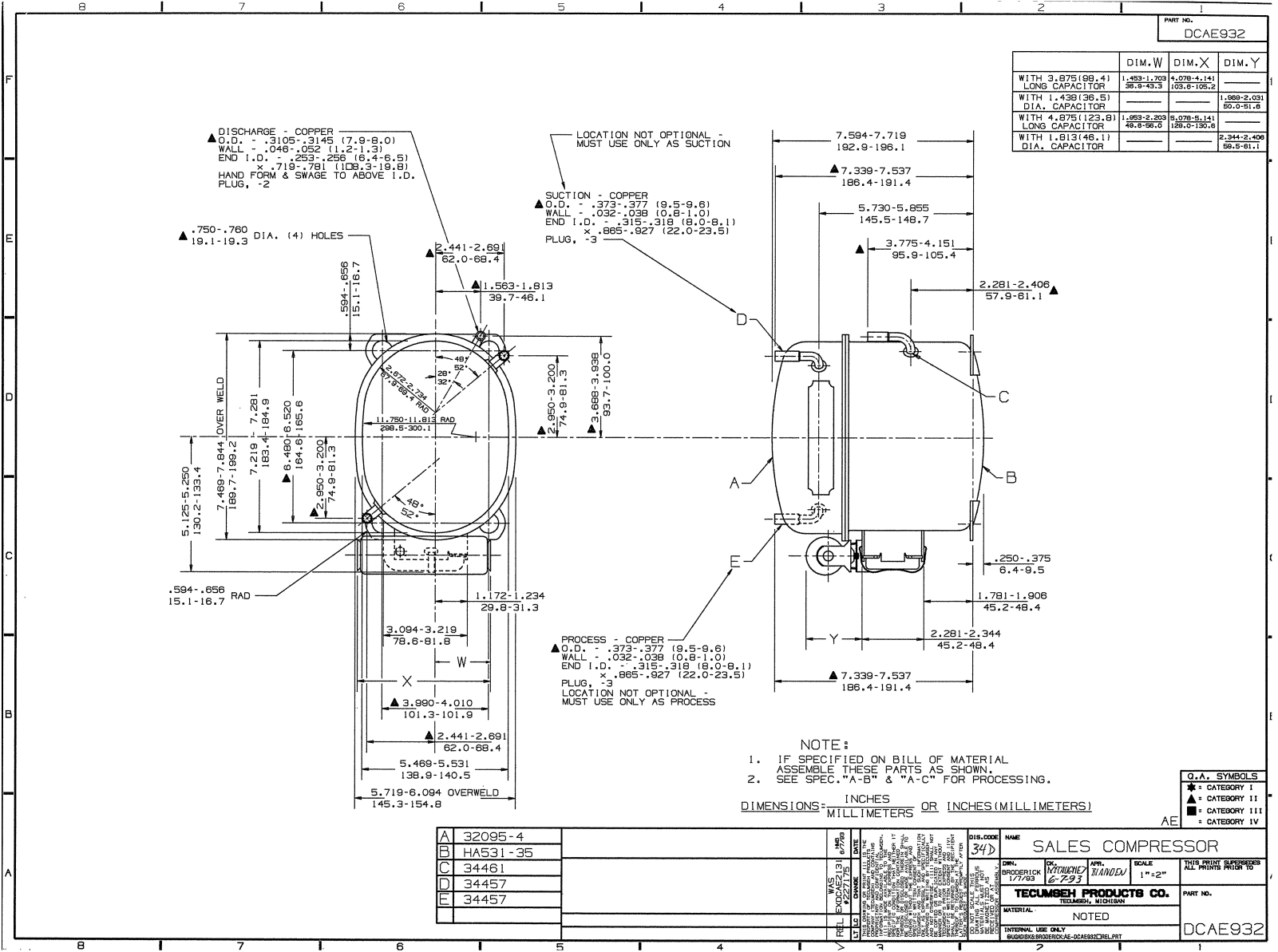 Tecumseh AEA3440YXC, AEA3440YXD Drawing Data