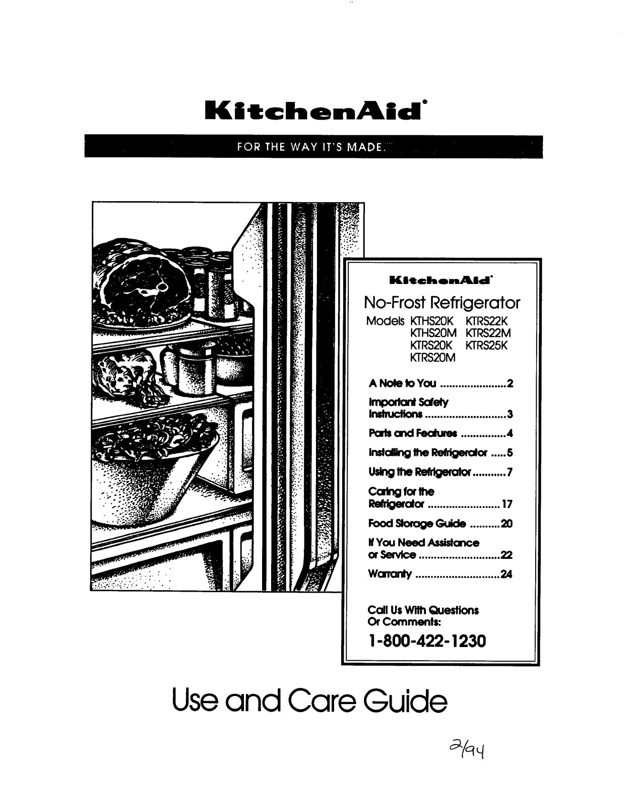 KitchenAid KTRS20K, KTHS20K, KTHS20M User Manual