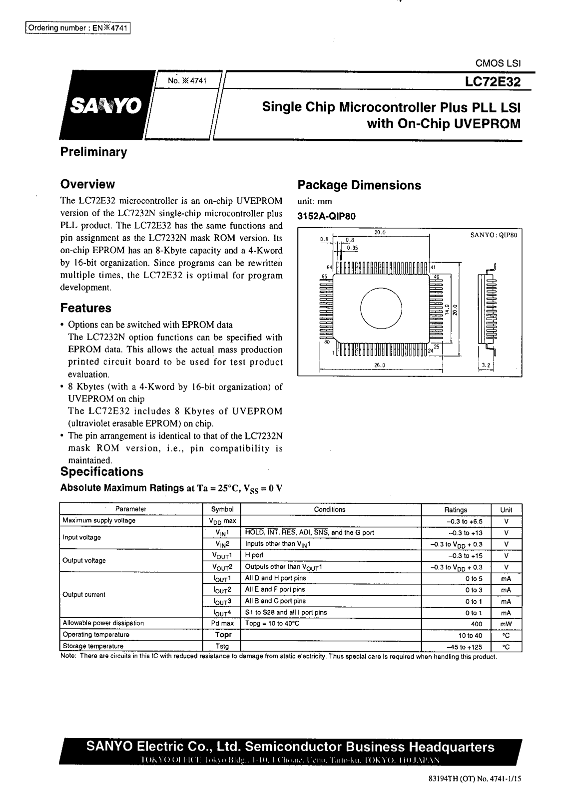 Datasheet LC72E32 Datasheet (SANYO) - ManualMachine.com