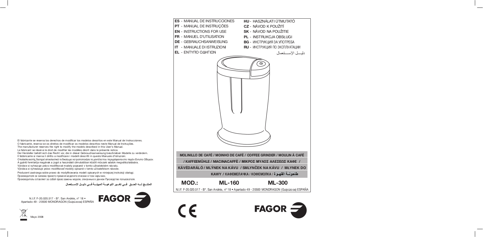 Fagor ML-300 User Manual