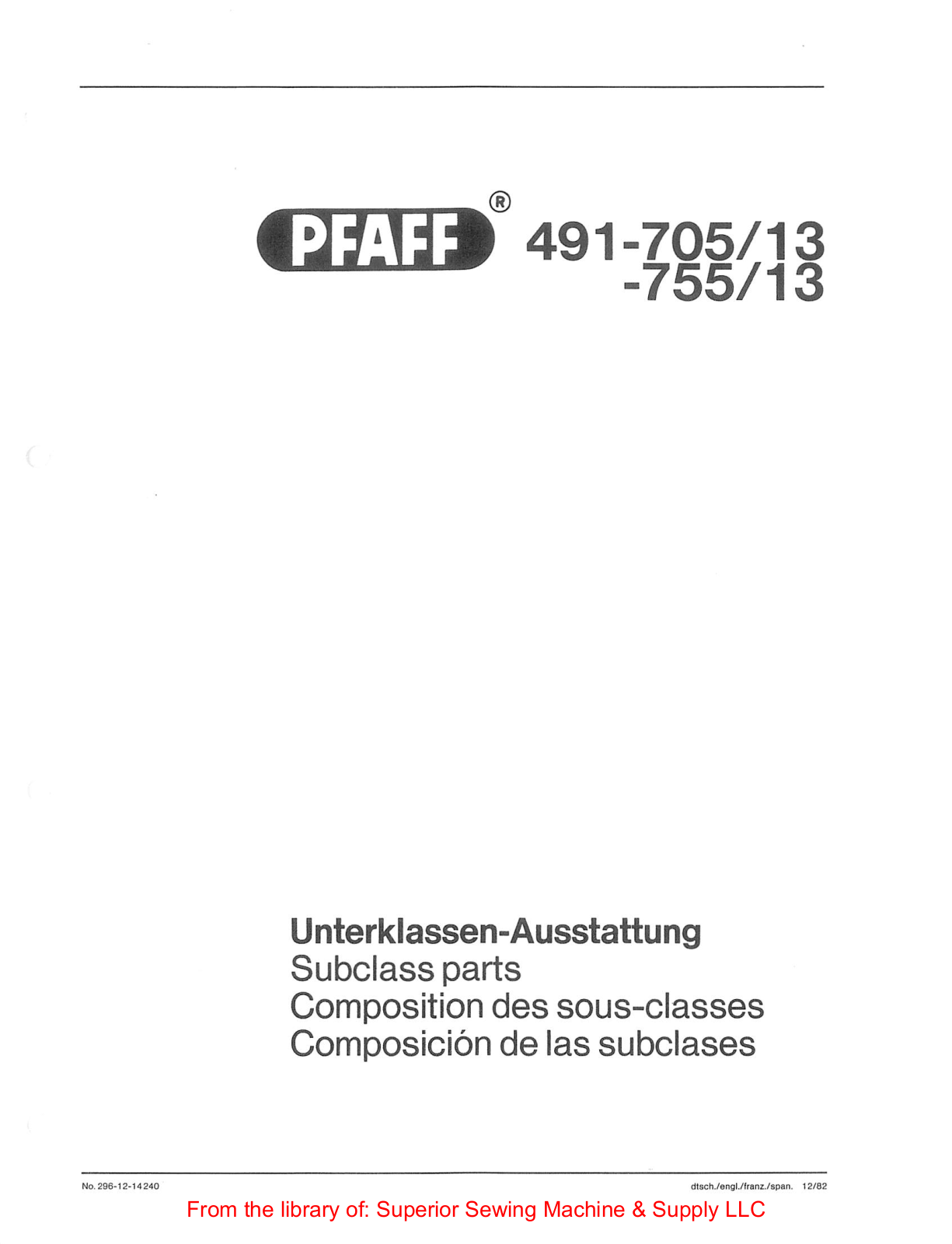 Pfaff 491-705-13, 491-755-13 Manual