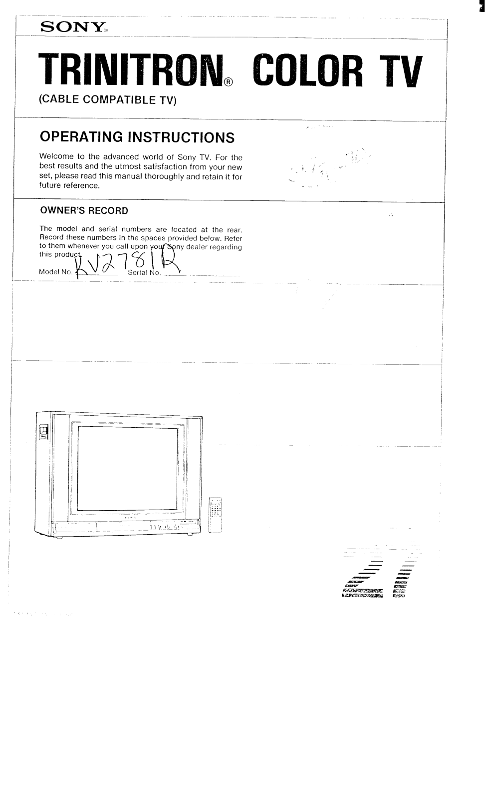 Sony KV-2781R Operating Instructions