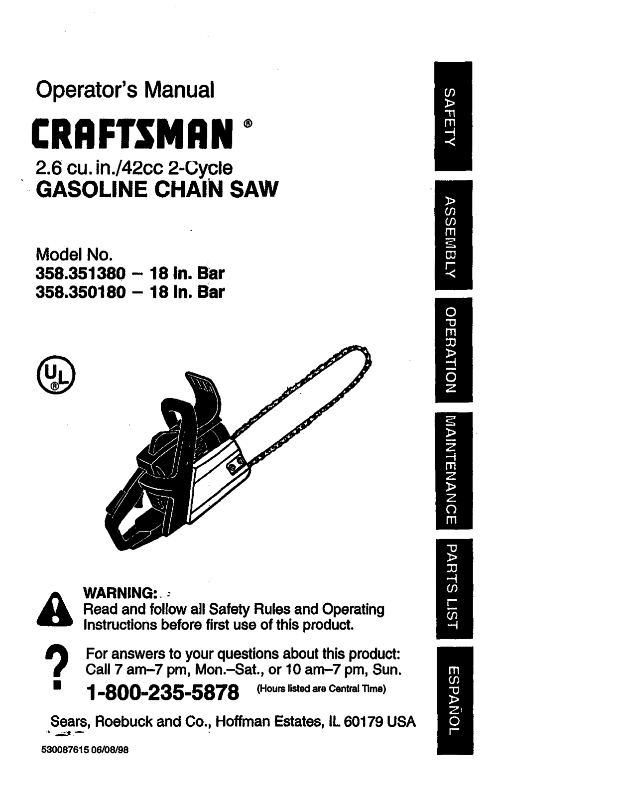 Craftsman 358.351380, 358.350180 User Manual