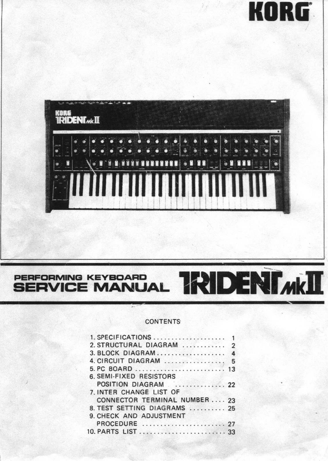 Korg TRIDENT MKII SERVICE MANUAL