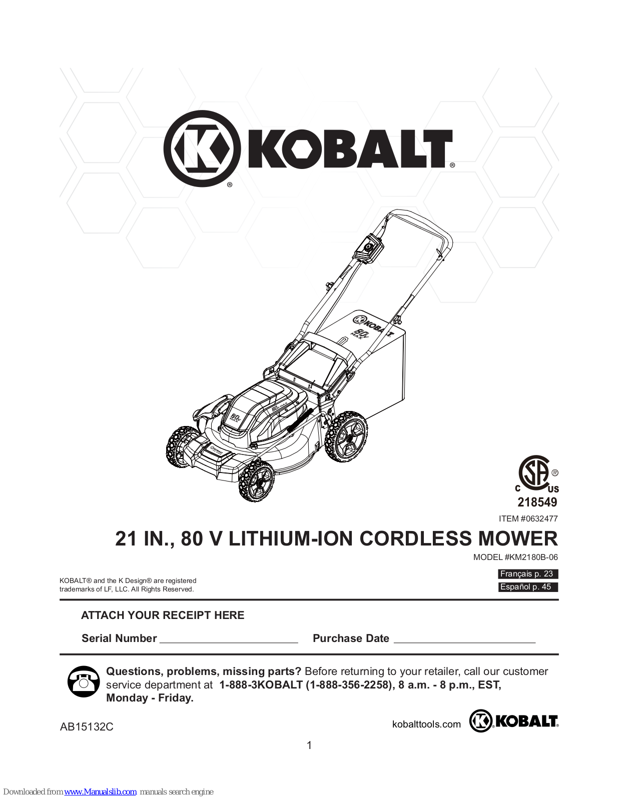 Kobalt KM2180B-06 User Manual