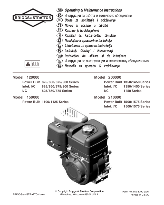 Briggs&stratton 120000, 150000, 200000, 210000 User Manual