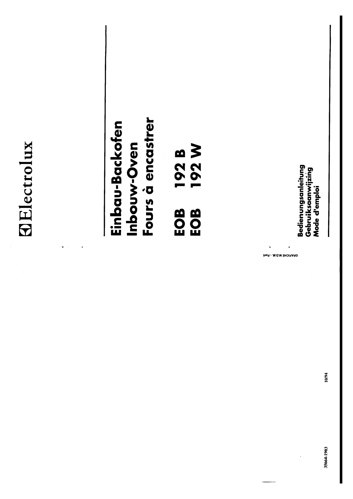 electrolux EOB192B, EOB192W User Manual