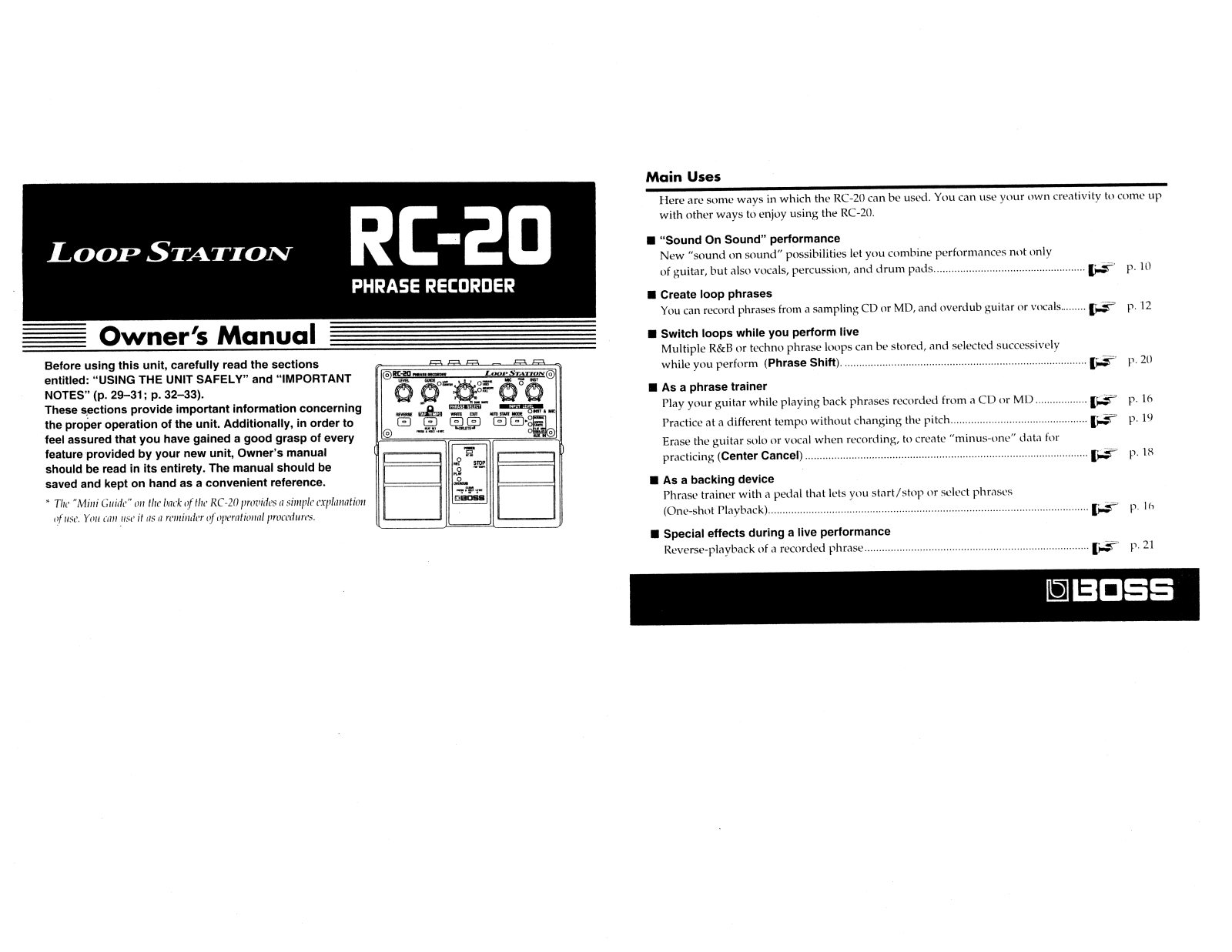 Roland Corporation RC-20 Owner's Manual