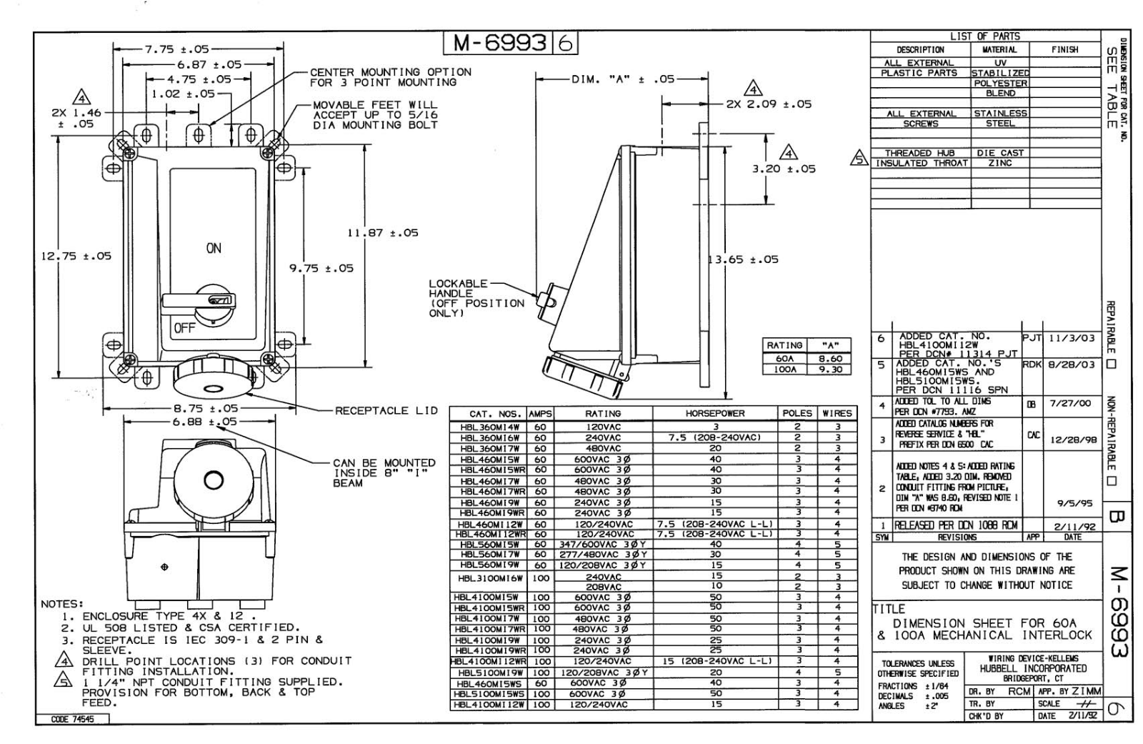 Hubbell HBL3100MI6W Reference Drawing