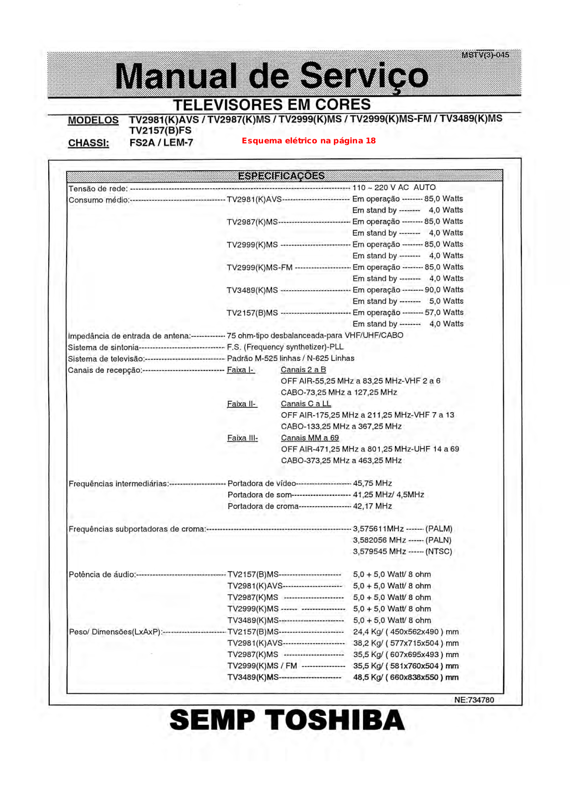 Toshiba FS2A-LEM7, TV-2981KAVS, TV-2987KMS, TV-2999KMS, TV-2999KMS-FM Schematic