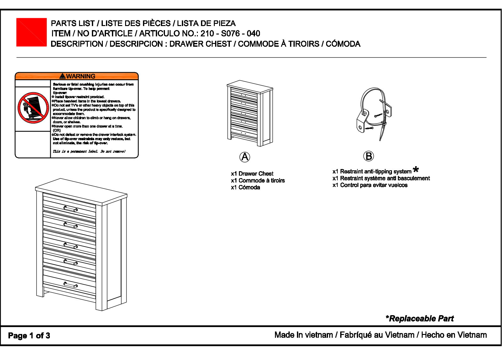 HomeFare 210S076040 Assembly Guide