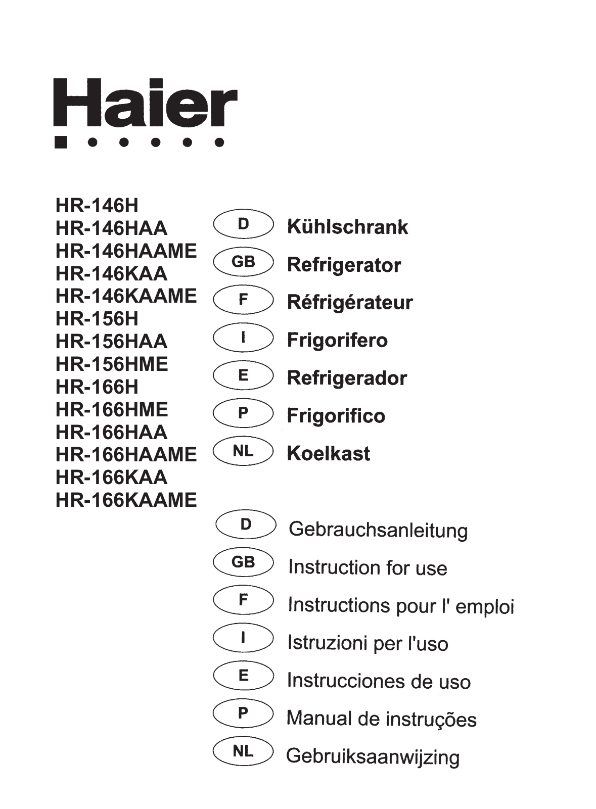 Haier HR-146KAA, HR-166KAA User Manual