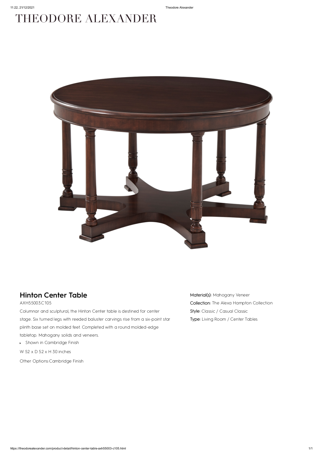 Theodore Alexander FPLJ3573 Specifications - ManualMachine.com