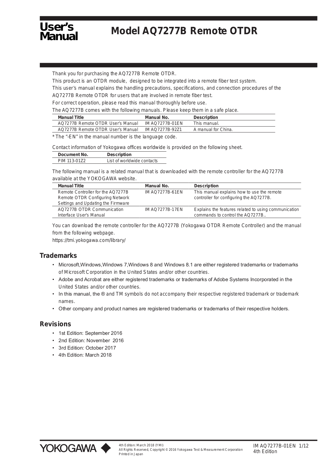 YOKOGAWA AQ7277B User Manual