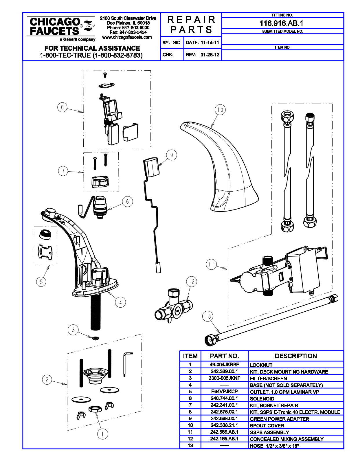 Chicago Faucet 116.916.AB.1 Parts List