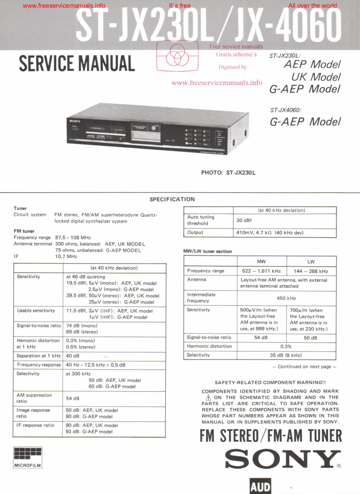 Sony ST-JX230L, ST-JX4060 Schematic